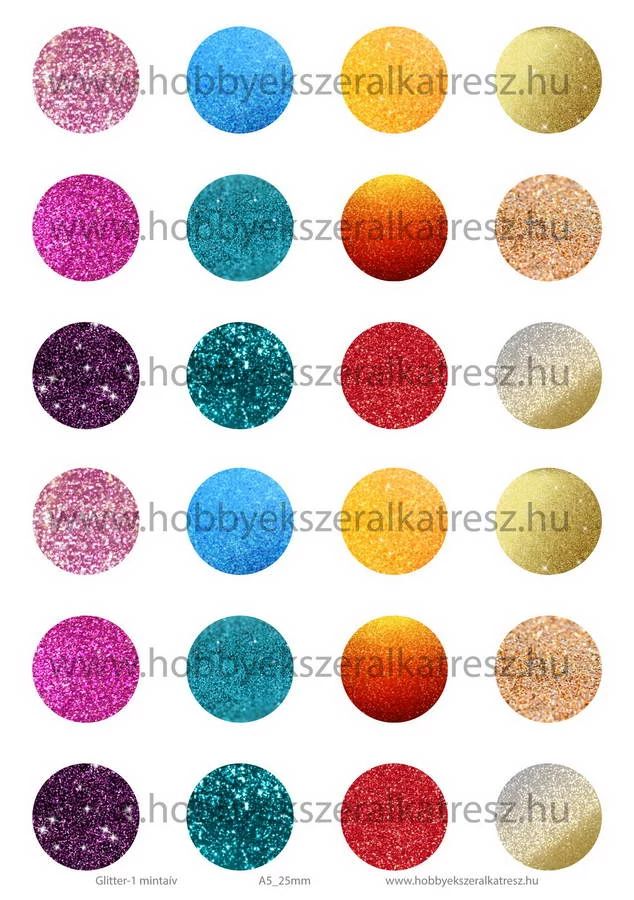 Glitter-1 Üveglencsés ékszerpapír 25mm 12 féle minta A5
