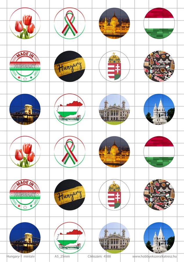 Hungary-1 Üveglencsés ékszerpapír 25mm 12 féle minta A5