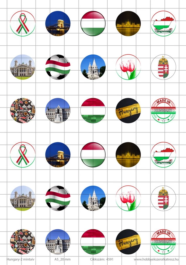 Hungary-2 Üveglencsés ékszerpapír 20mm 15 féle minta A5