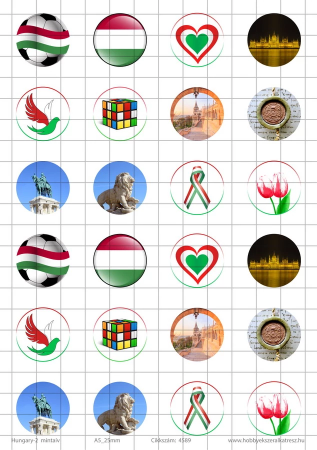 Hungary-2 Üveglencsés ékszerpapír 25mm 12 féle minta A5