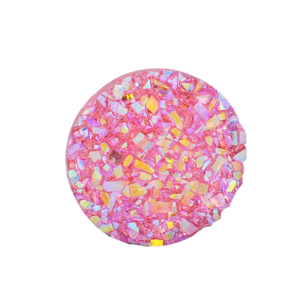 Rózsaszín színű csillámos druzy műgyanta kabochon (12mm) /4db