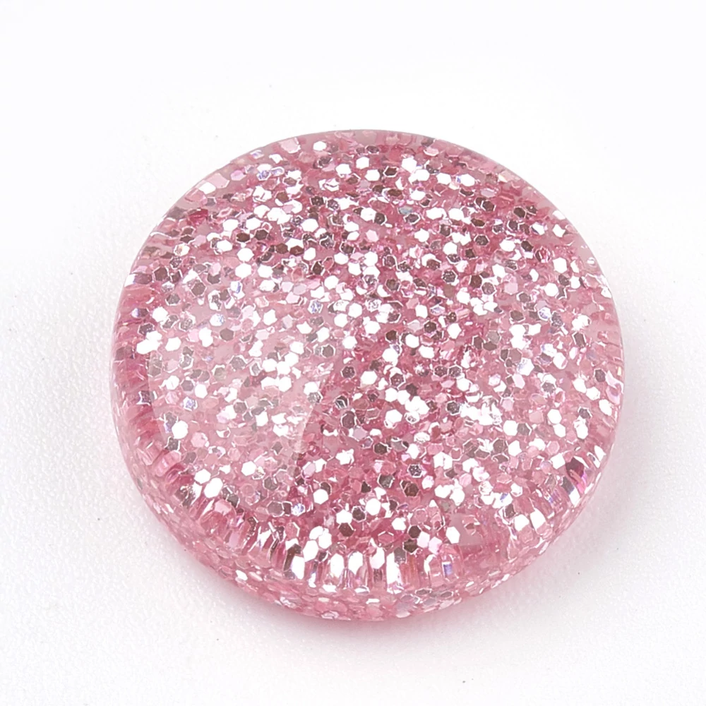 Rózsaszínű glitteres műgyanta kabochon (14mm) /4db