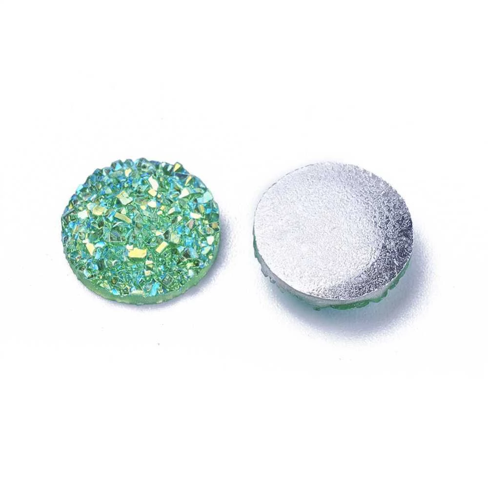 Zöld színű csillámos druzy műgyanta kabochon (12mm) /4db