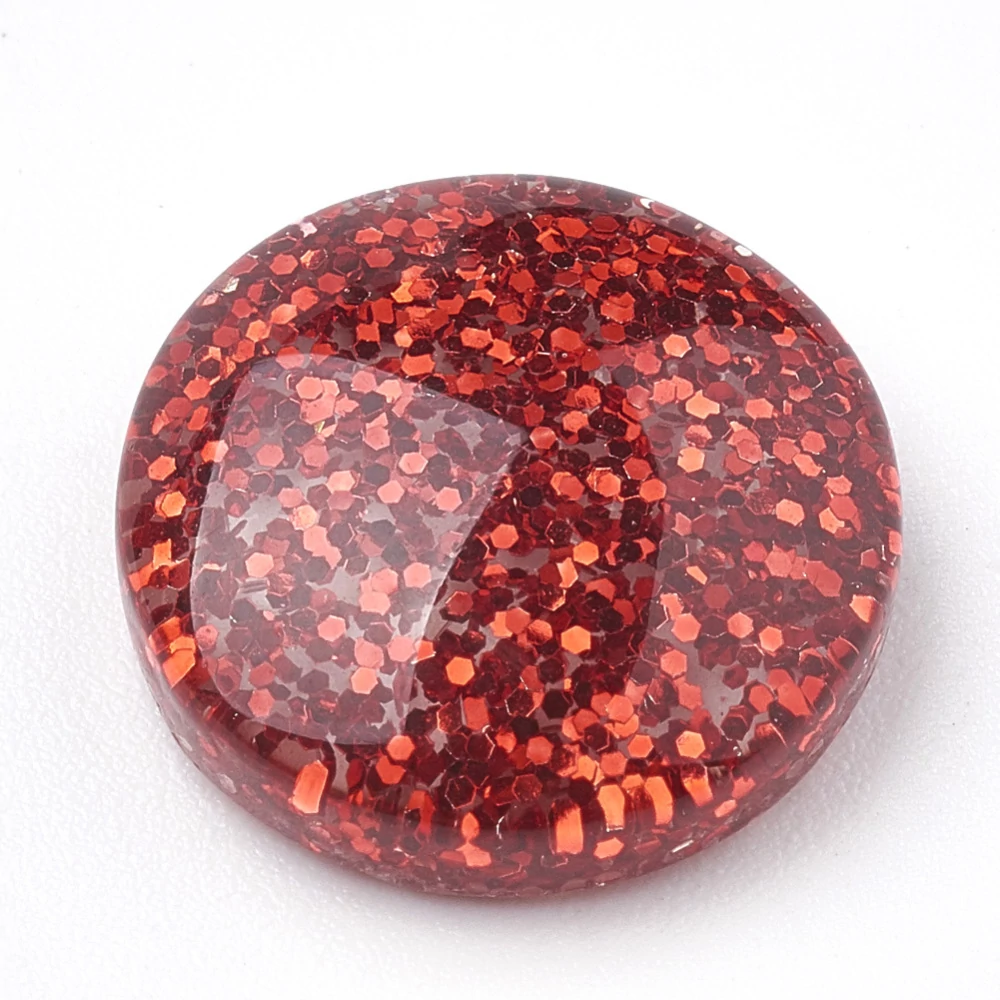 Piros színű glitteres műgyanta kabochon (14mm) /4db