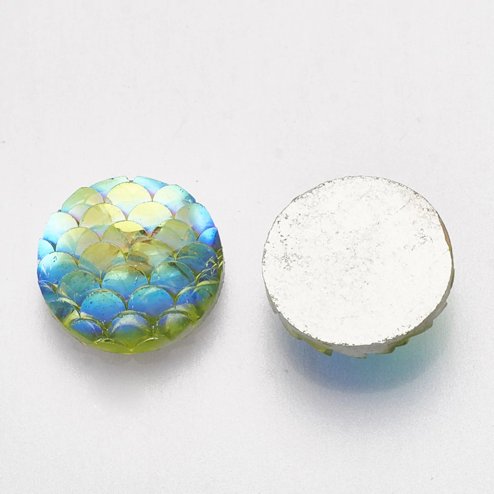 Azúrkék színű pikkely mintás műgyanta kabochon (12mm) /4db