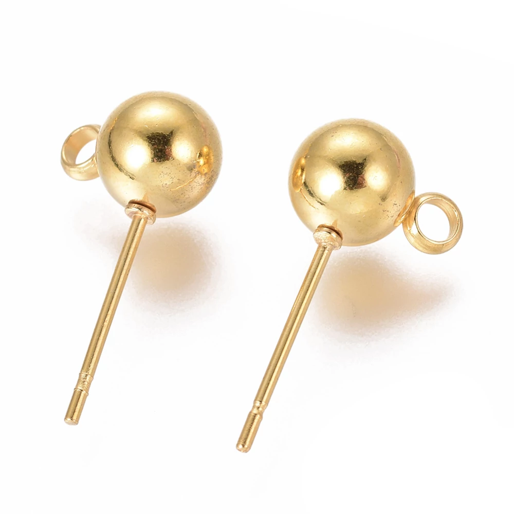 1pár arany színű nemesacél golyós, bedugós tovább építhető fülbevalóalap (17x6mm)