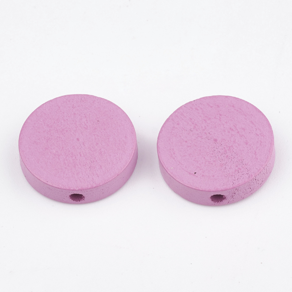 Rózsaszín festett fa korong gyöngy (15x4mm)