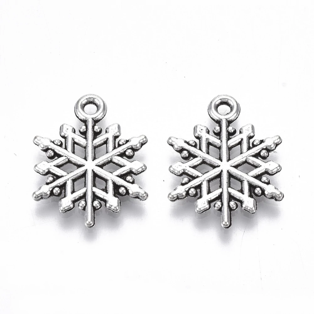 Antikolt ezüst színű hópihe fityegő (20x15,5mm) /2db
