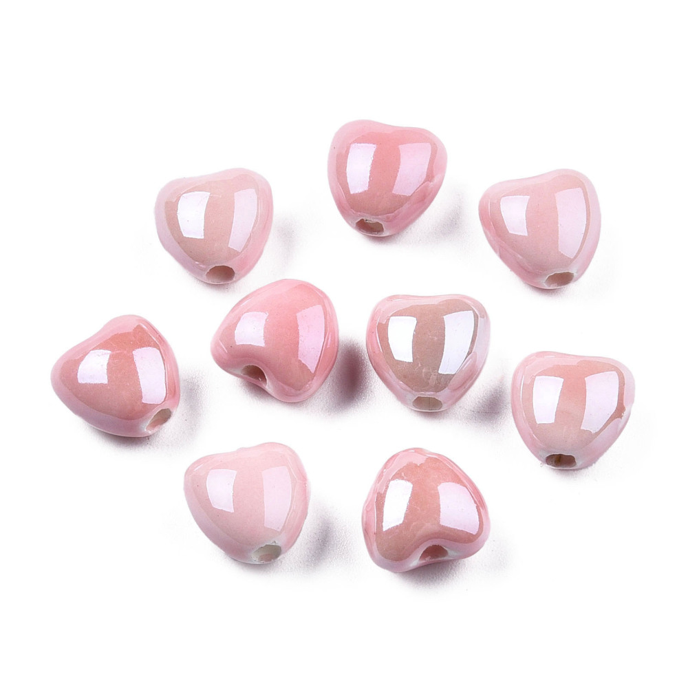 Szív alakú rózsaszín porcelán, kerámia gyöngy (10mm)