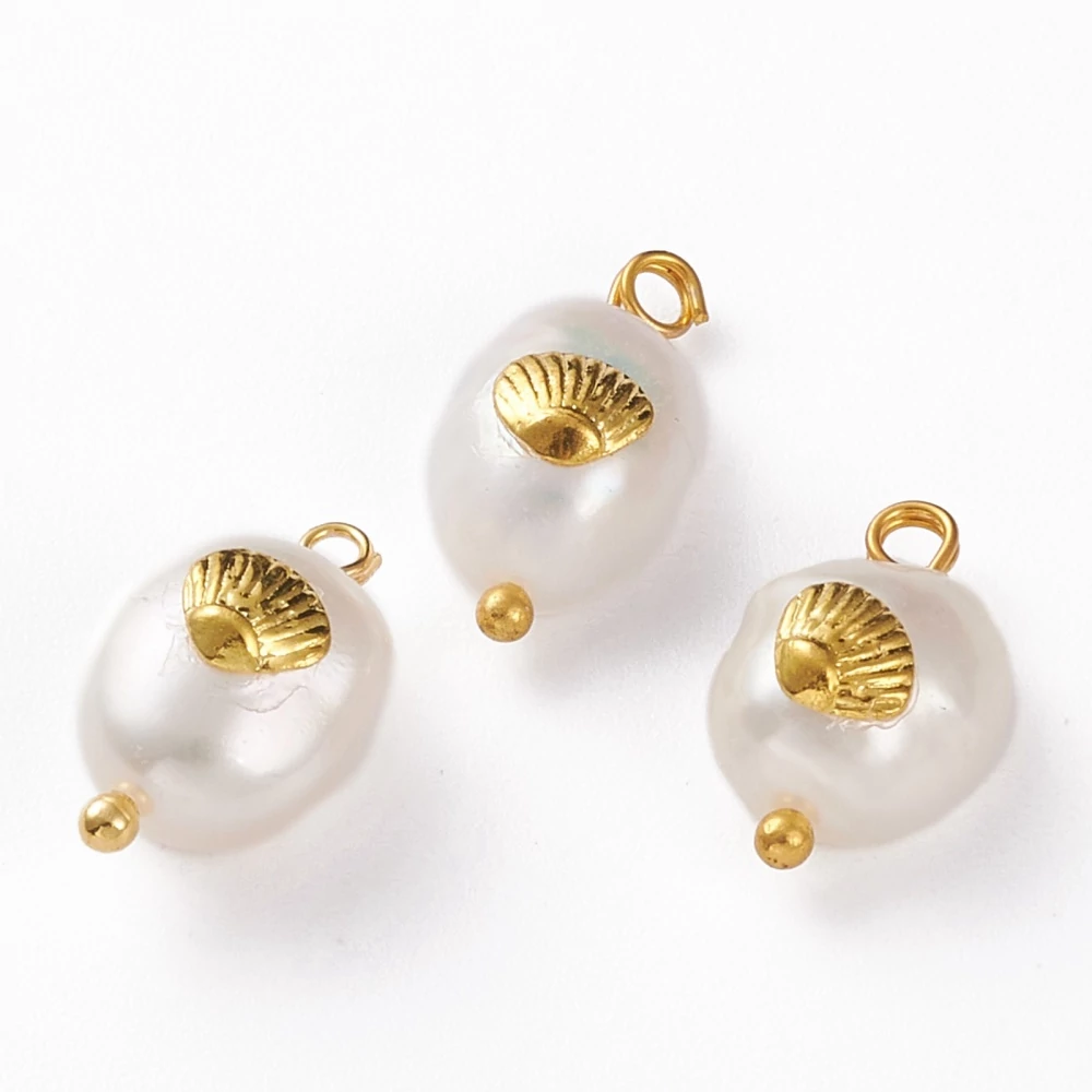 Valódi kagyló gyöngy medál akasztóval kagylóhéjjal (13~16x8~9x5~8mm)