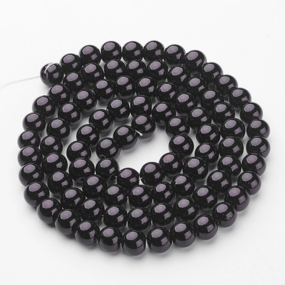 Fekete tekla üveggyöngy (10mm) szálban /80db