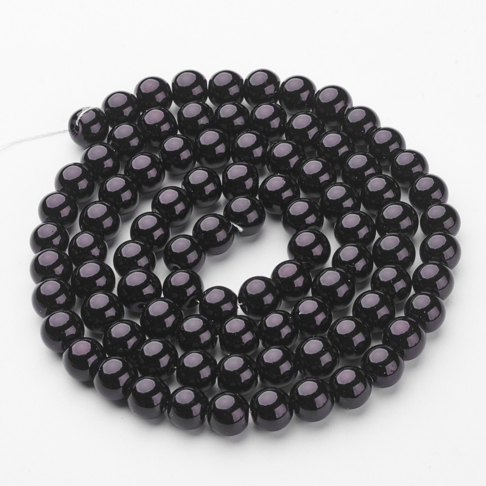 Fekete tekla üveggyöngy (10mm) szálban /80db