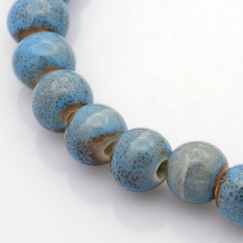 Antik mázas ég kék színű porcelán, kerámia gyöngy (10mm)
