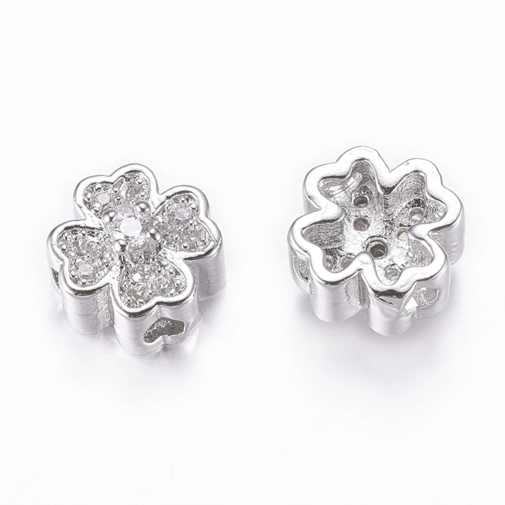 Ezüst színű lóhere cirkónia strasszos köztes (8x5mm)