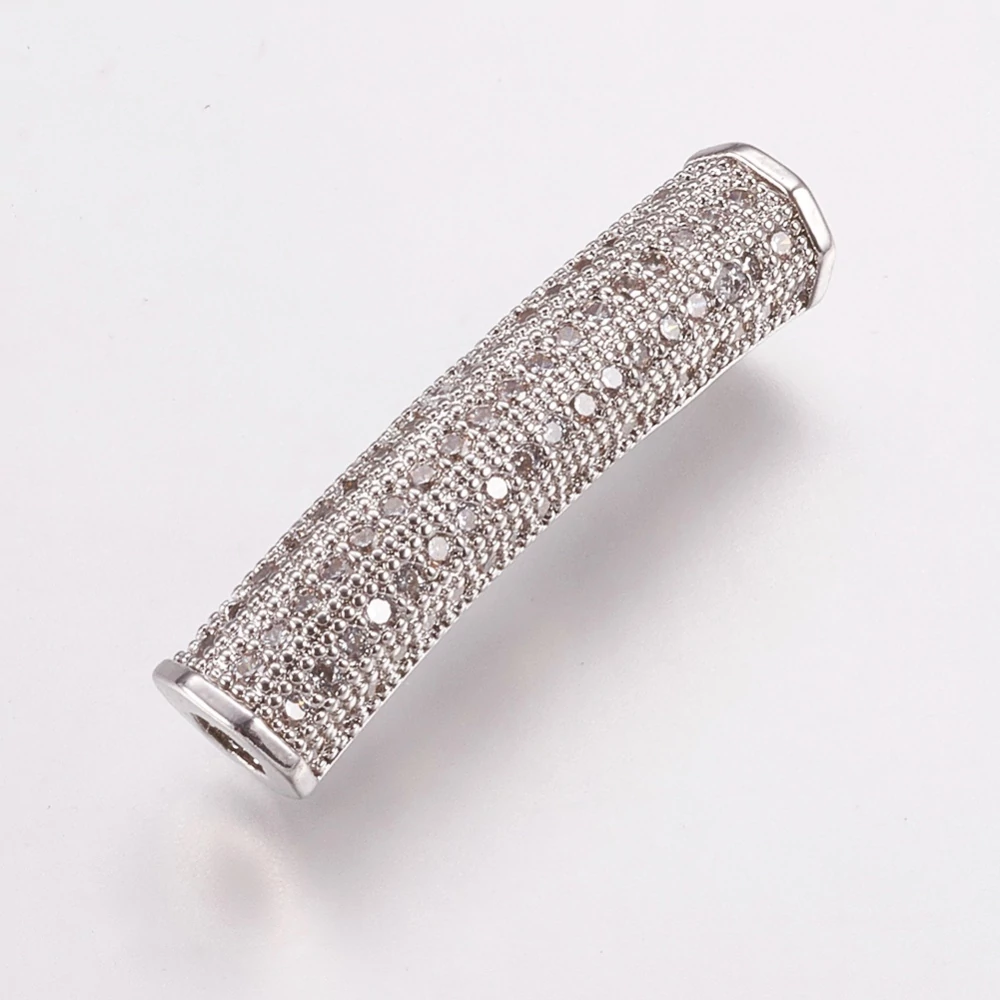 Strasszal díszített ezüst színű cirkónia cső (27x5mm)