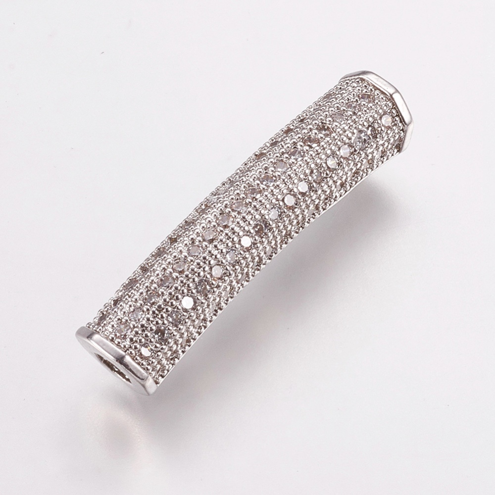 Strasszal díszített ezüst színű cirkónia cső (27x5mm)