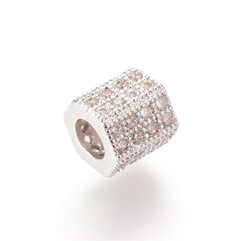 Strasszal díszített ezüst színű cirkónia gyöngy (7x8mm)