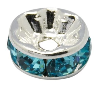 10db ezüst színű akvamarin strasszos köztes (8x4mm)