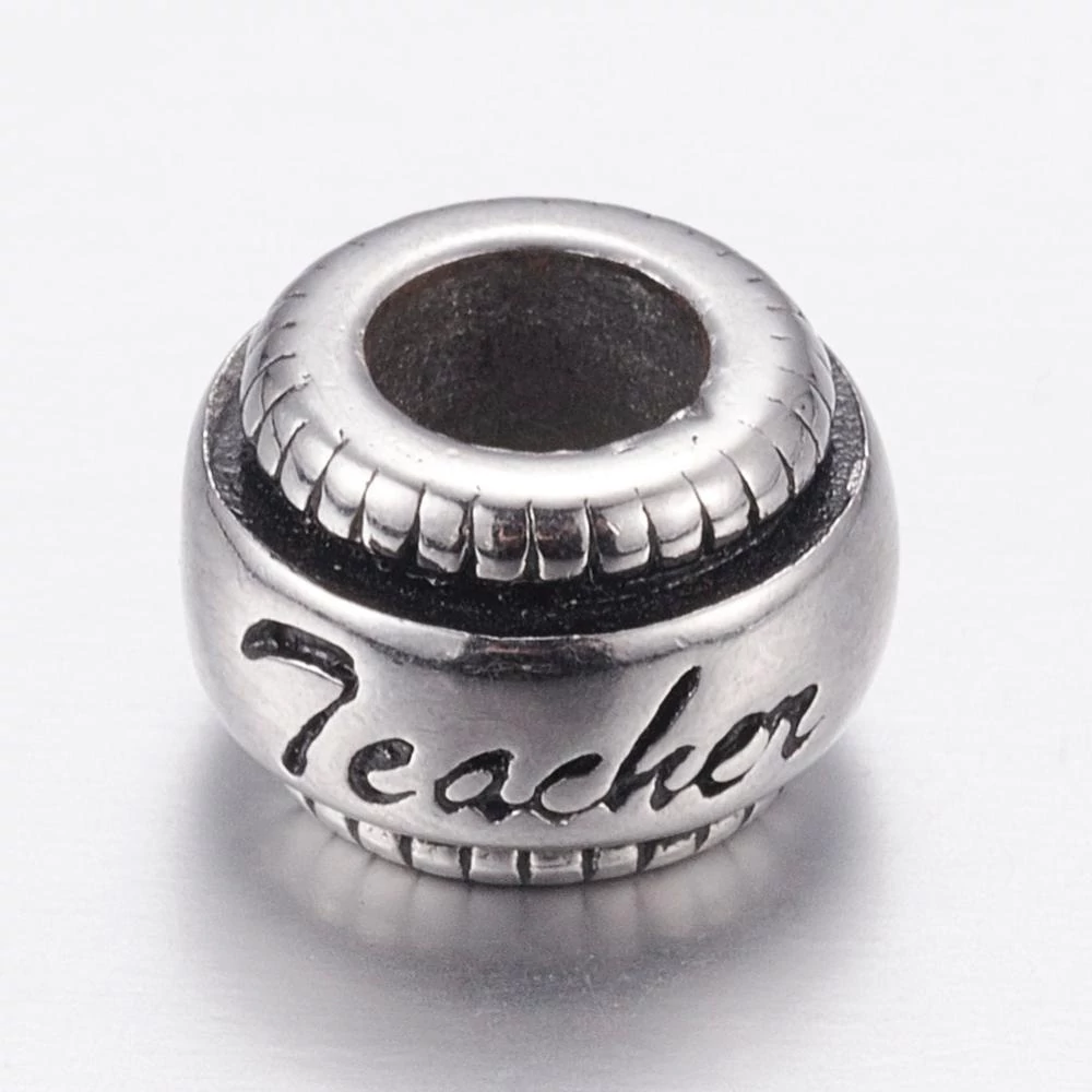 Nemesacél tanár felíratú köztes gyöngy (11x7mm)