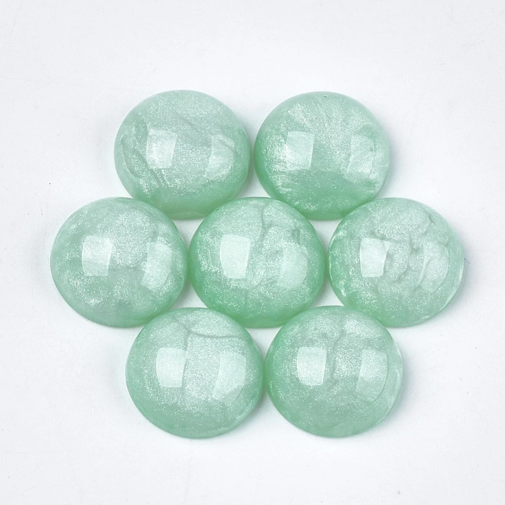 Glitteres akvamarin színű műgyanta kaboson (16mm)/4db