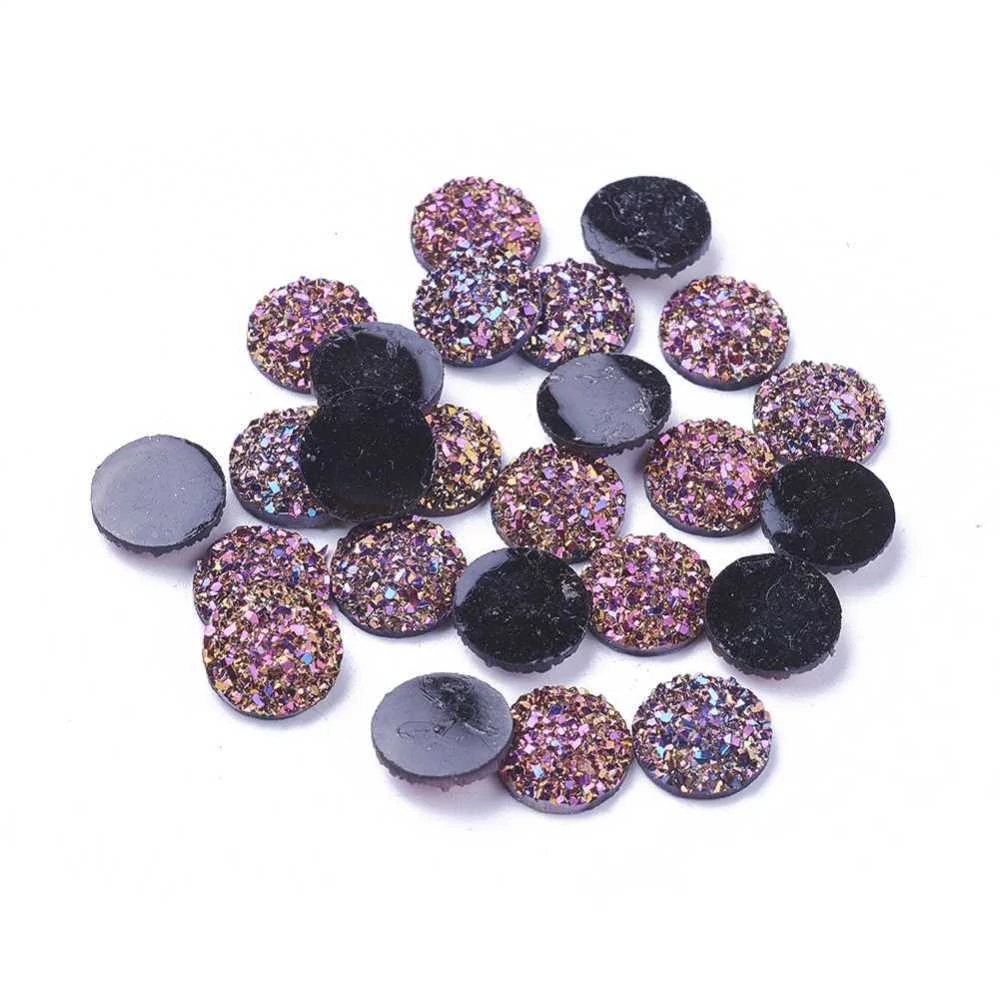 Barna színű csillámos druzy műgyanta kabochon (12mm) /4db