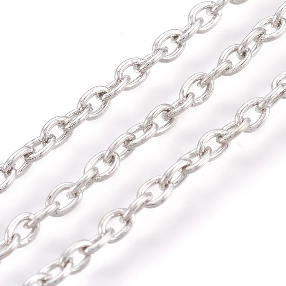 Antikolt ezüst színű keresztezett szemű ékszerlánc (2x3mm)