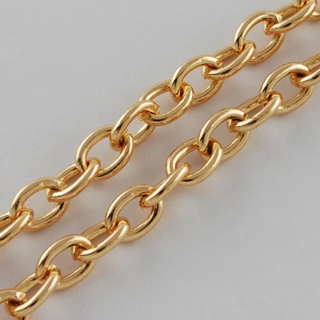 Világos arany színű keresztezett szemű ékszerlánc (7x5x1,4mm szemnagyságú) /3 méter