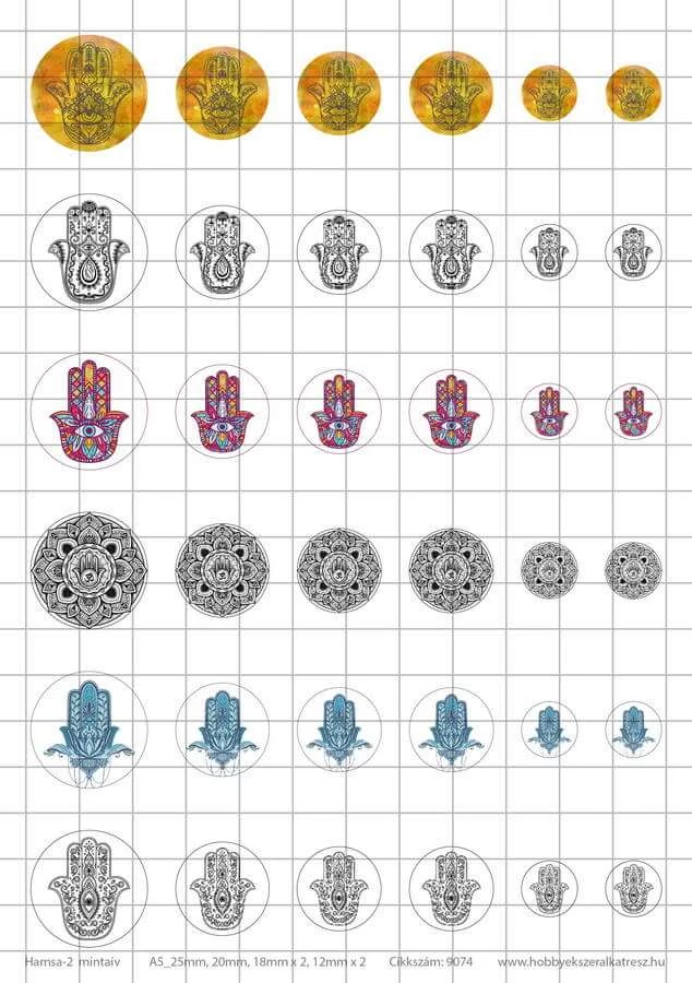 Hamsa-2 Üveglencsés ékszerpapír több méret 6 féle minta A5