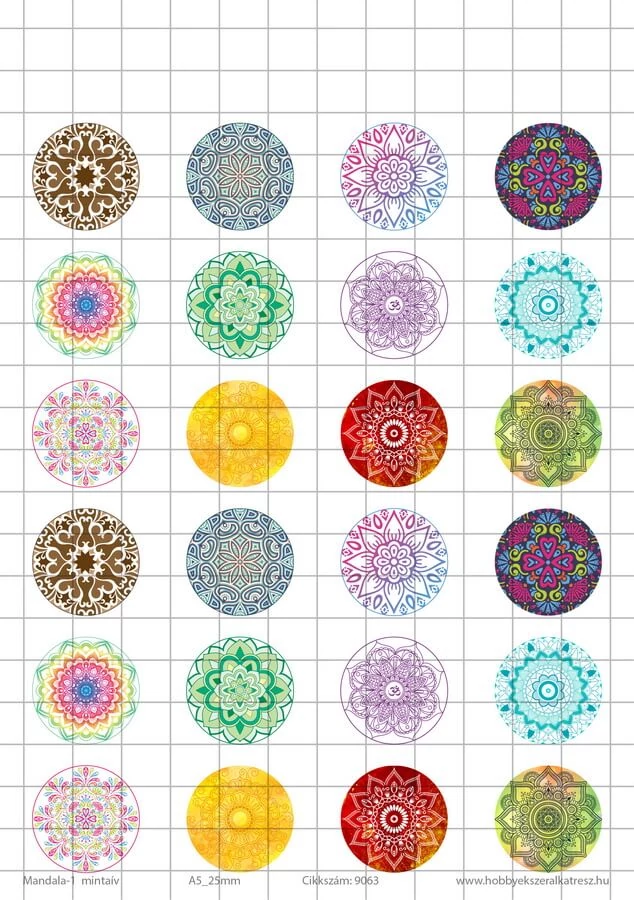 Mandala-1 Üveglencsés ékszerpapír 25mm 12 féle minta A5