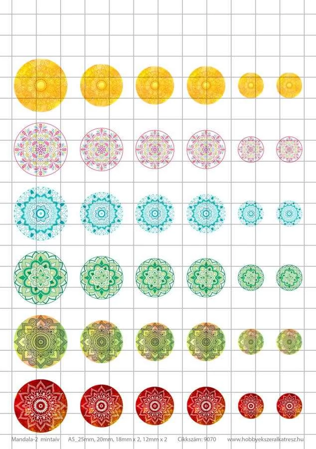 Mandala-2 Üveglencsés ékszerpapír több méret 6 féle minta A5