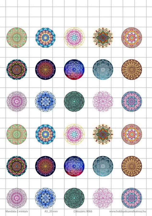 Mandala-2 Üveglencsés ékszerpapír 20mm 15 féle minta A5