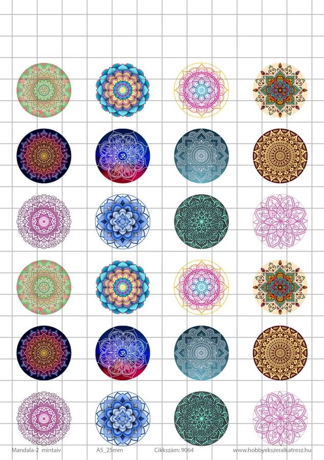 Mandala-2 Üveglencsés ékszerpapír 25mm 12 féle minta A5