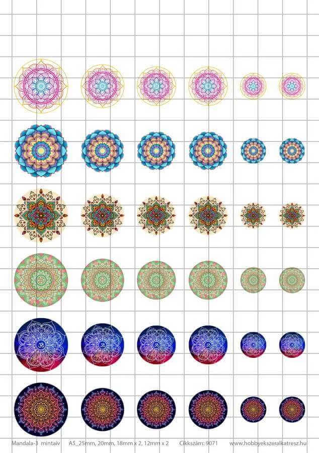 Mandala-3 Üveglencsés ékszerpapír több méret 6 féle minta A5