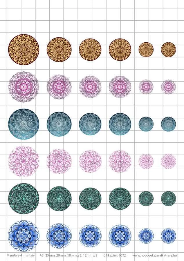Mandala-4 Üveglencsés ékszerpapír több méret 6 féle minta A5