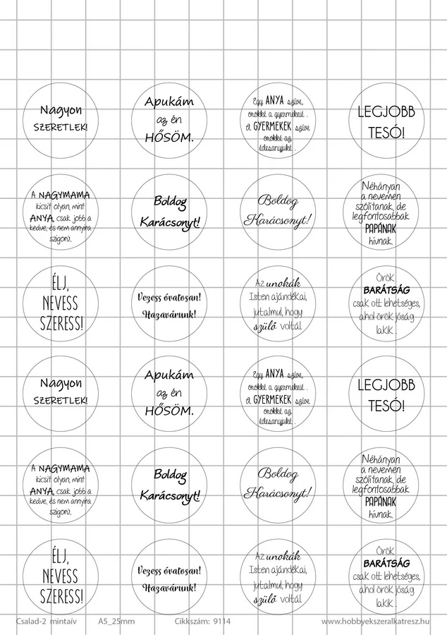 Család-2 Üveglencsés ékszerpapír 25mm 12 féle minta A5