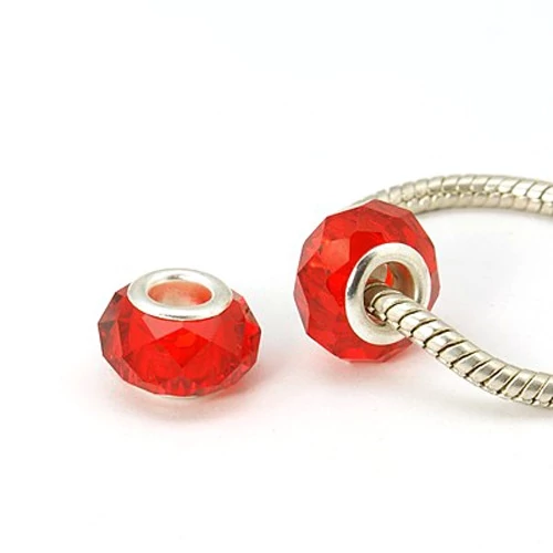 Piros csiszolt nagy lyukú stílusú gyöngy (14x11mm)