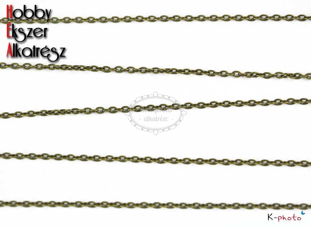 Antikolt bronz színű keresztezett szemű ékszerlánc (2x3mm)