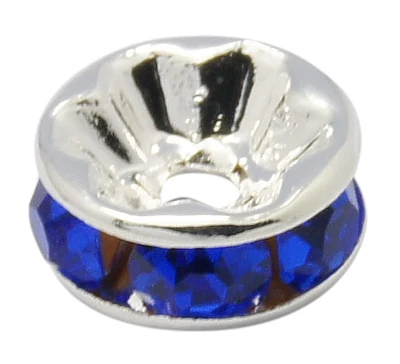 10db ezüst színű kék zafír strasszos köztes (8x4mm)