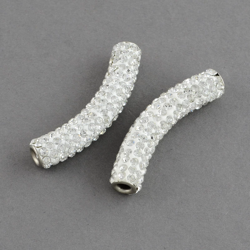 Strasszal díszített, áttetsző cső alakú gyöngy (47x9mm)