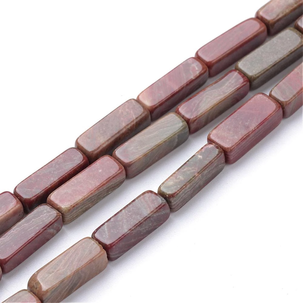 Vörös jáspis tégla ásványgyöngy szálban (13~14x4x4mm)/29db